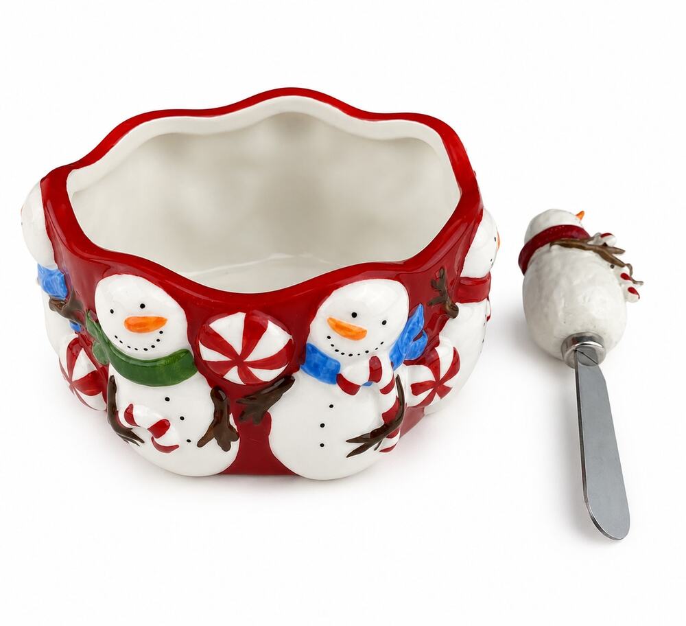 SONOMA Peppermint Lane Snowman Dip Bowl & Spreader Christmas Holiday Box